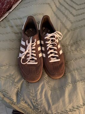adidas Brown Suede Sneakers with White Stripes